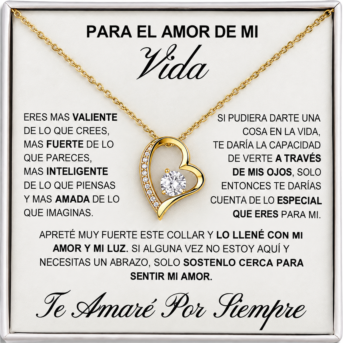 Collar Corazón con Dedicatoria — Para el amor de mi vida, oro