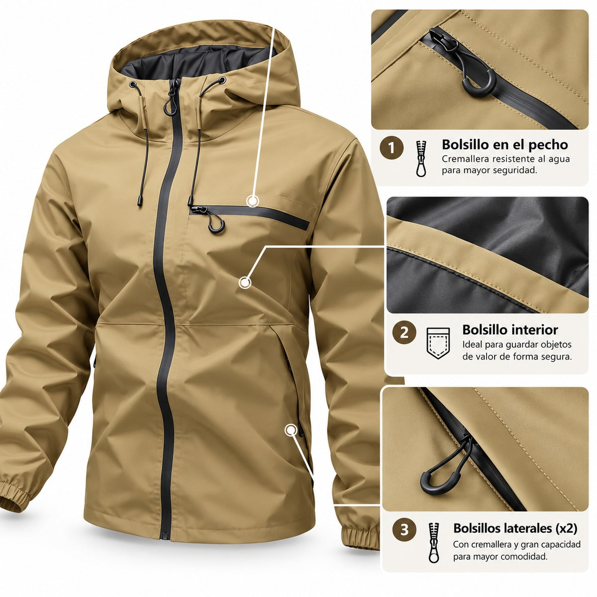 Chaqueta impermeable Kaki - 2