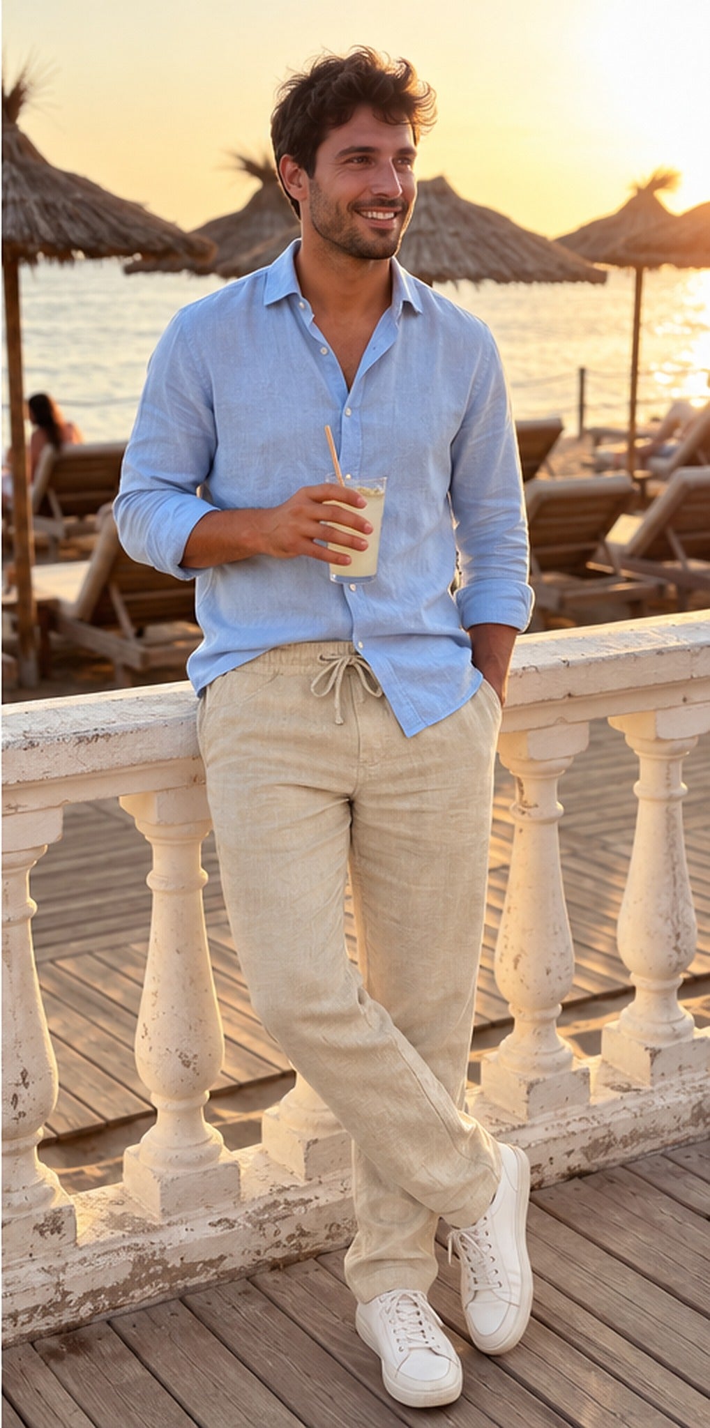 Pantalón de lino caqui - terraza