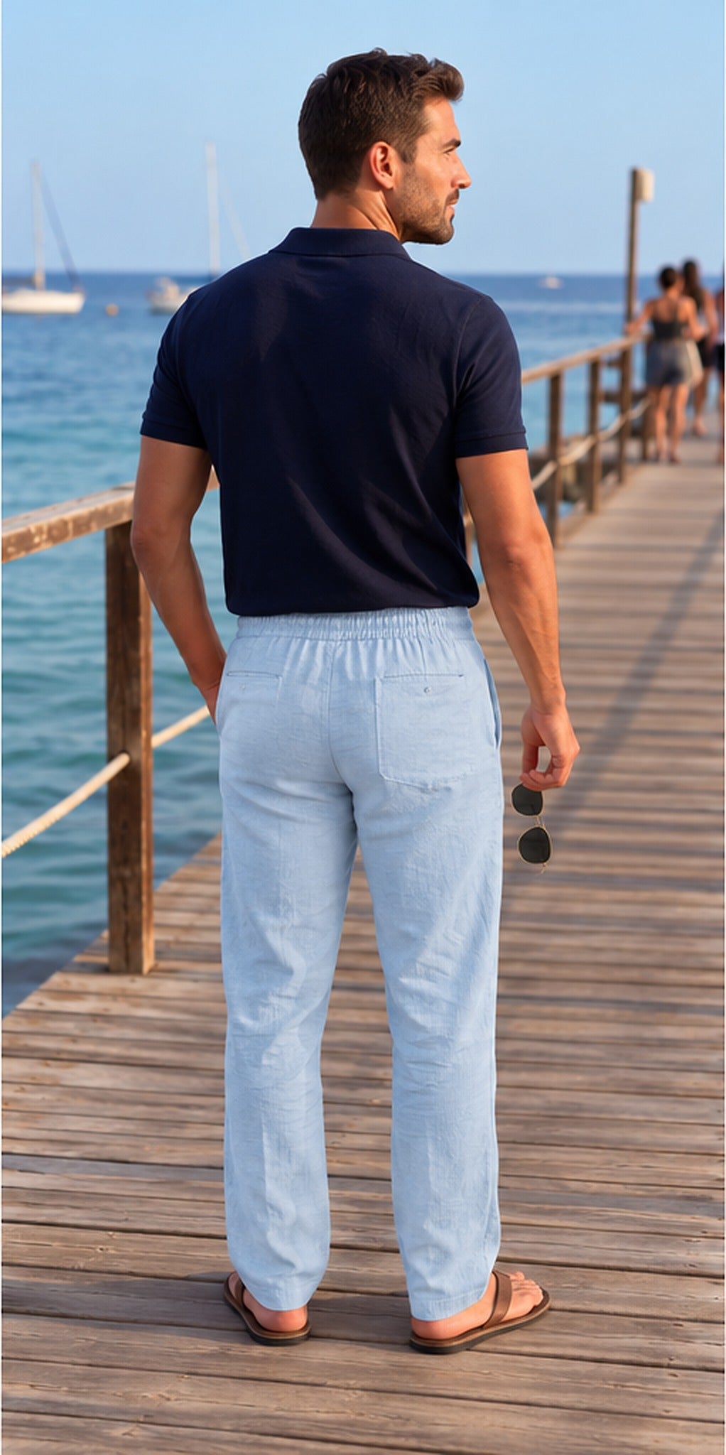 Pantalón de lino azul cielo - espalda