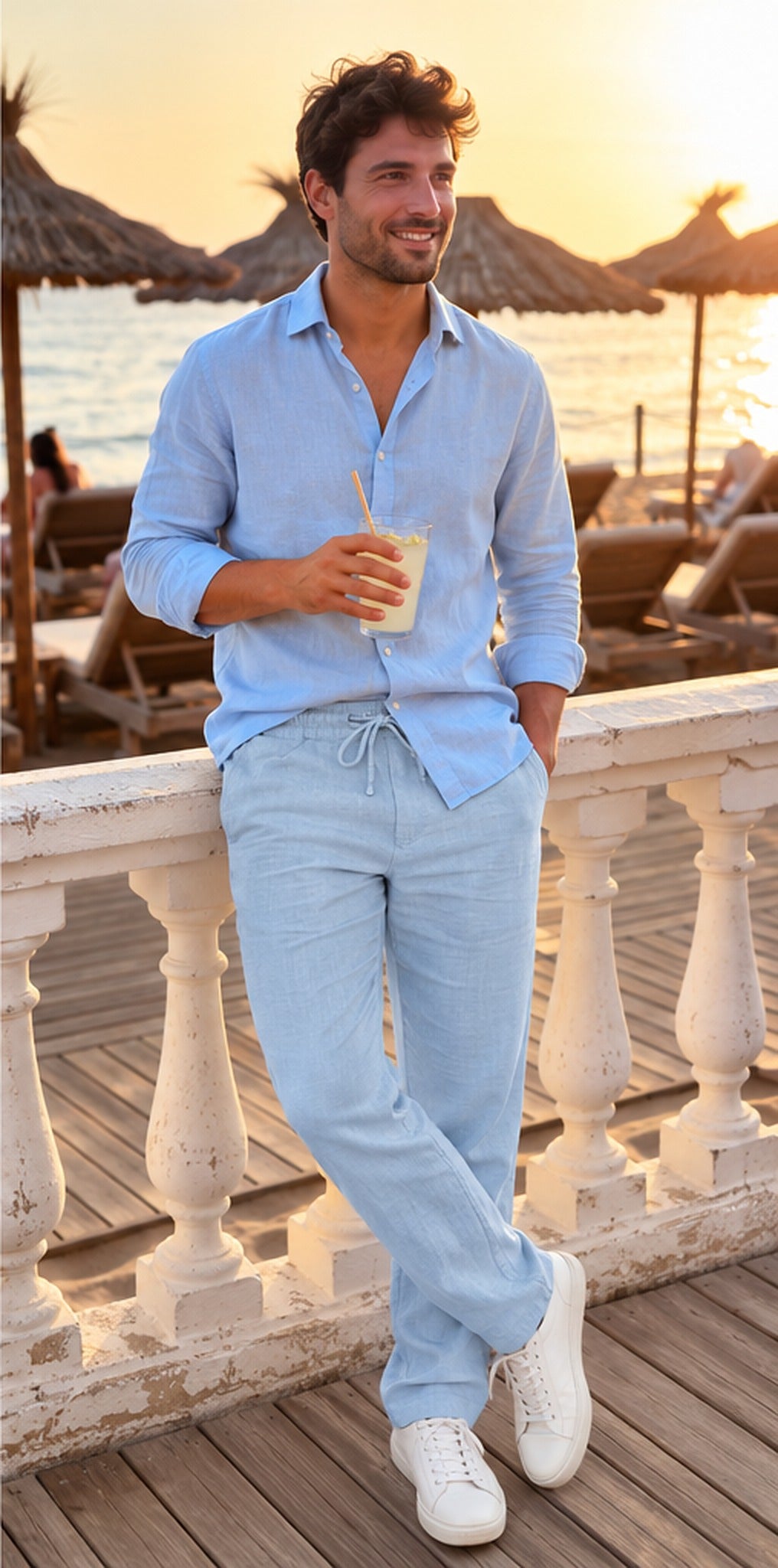 Pantalón de lino azul cielo - terraza