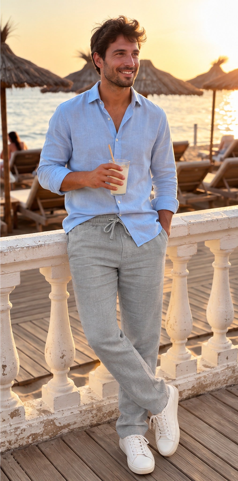 Pantalón de lino gris - terraza