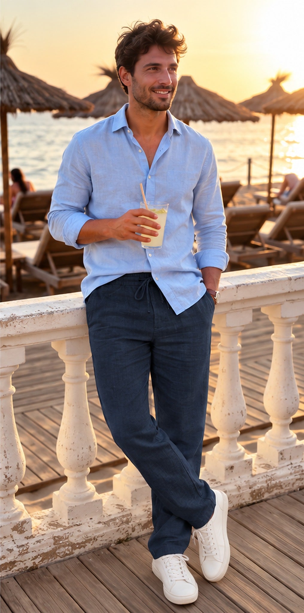 Pantalón de lino azul marino - terraza