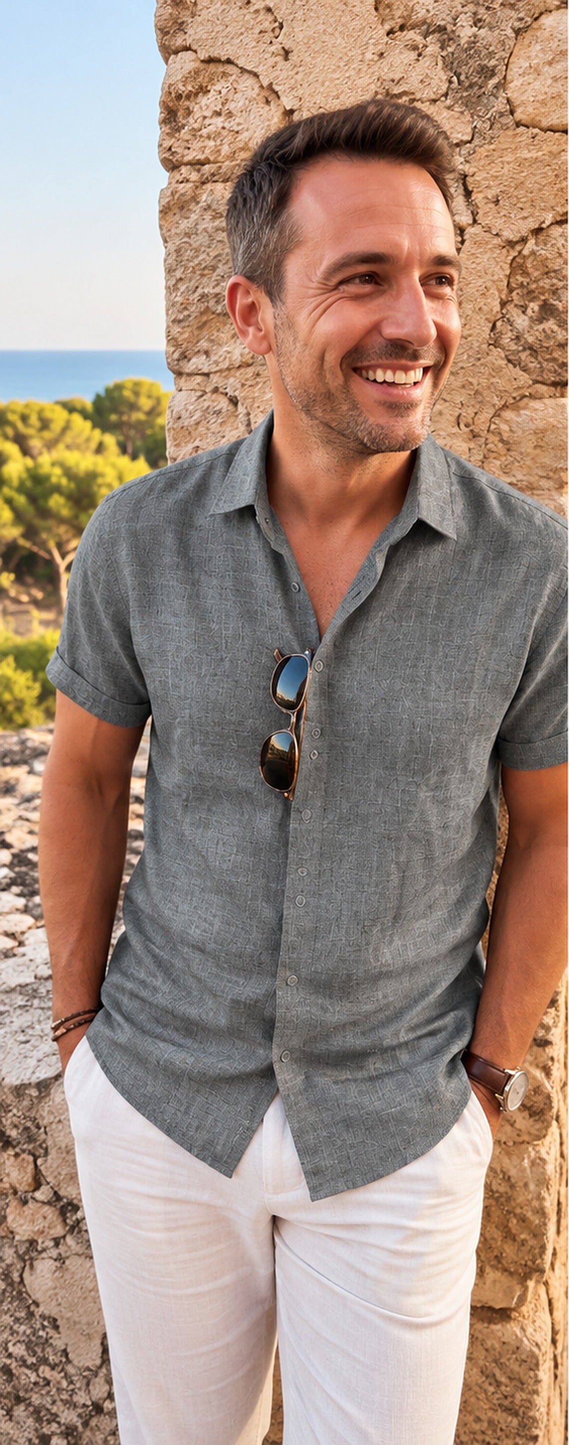 Polo de lino gris - terraza