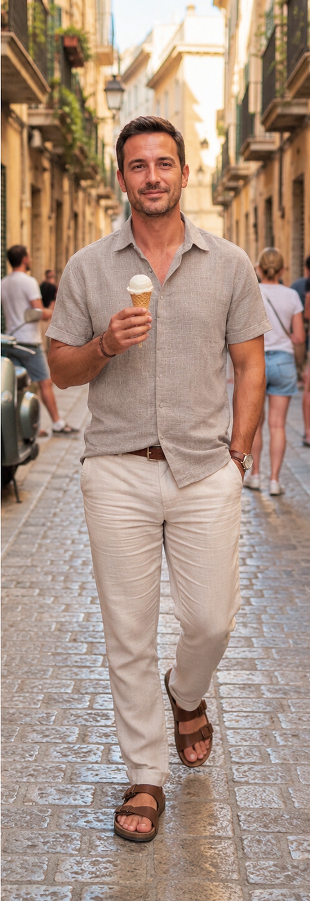 Polo de lino marrón - calle