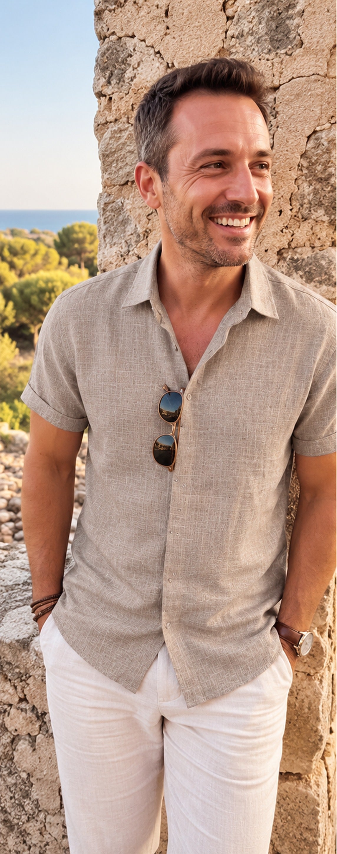 Polo de lino marrón - terraza