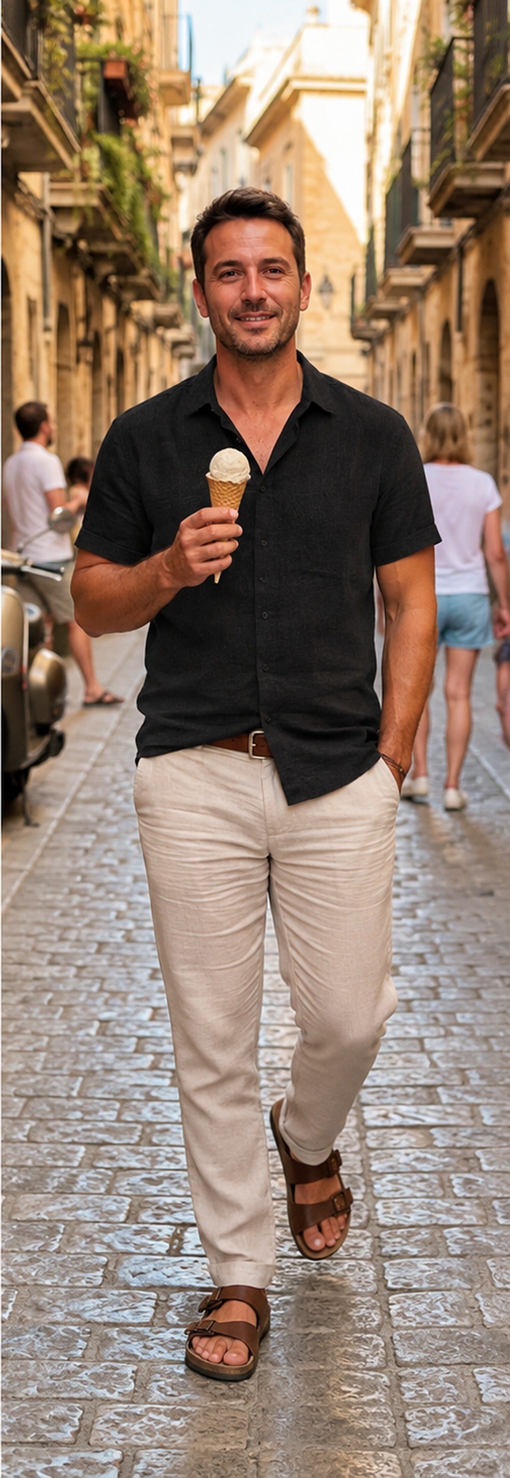 Polo de lino negro - calle