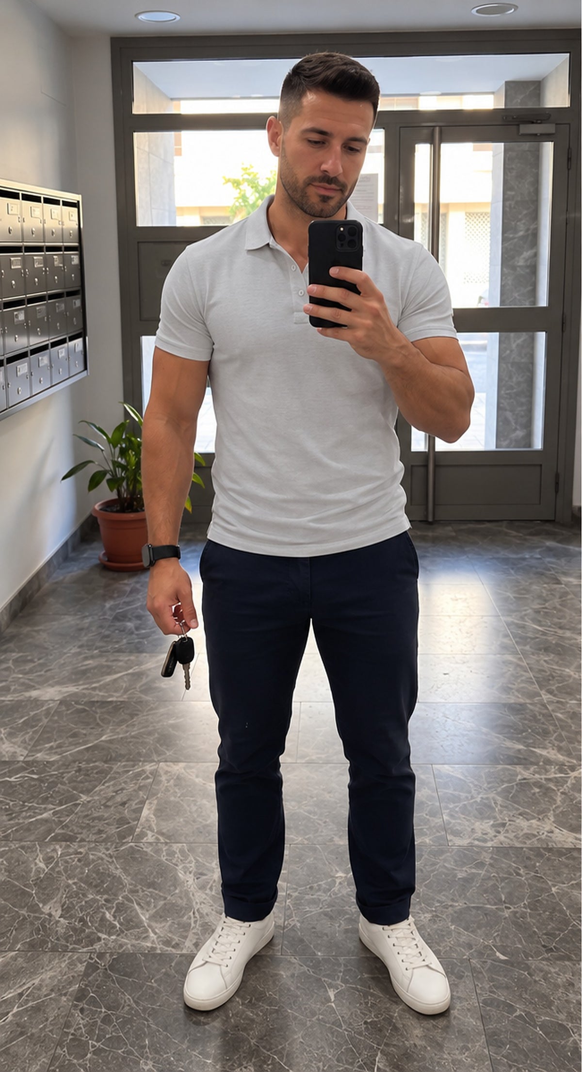 Polo casual para hombre gris - frente