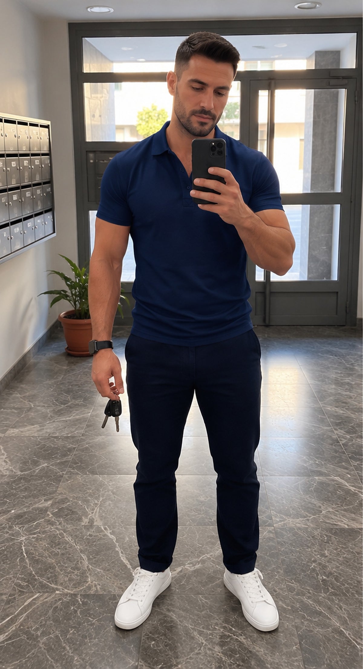 Polo casual para hombre azul marino - frente
