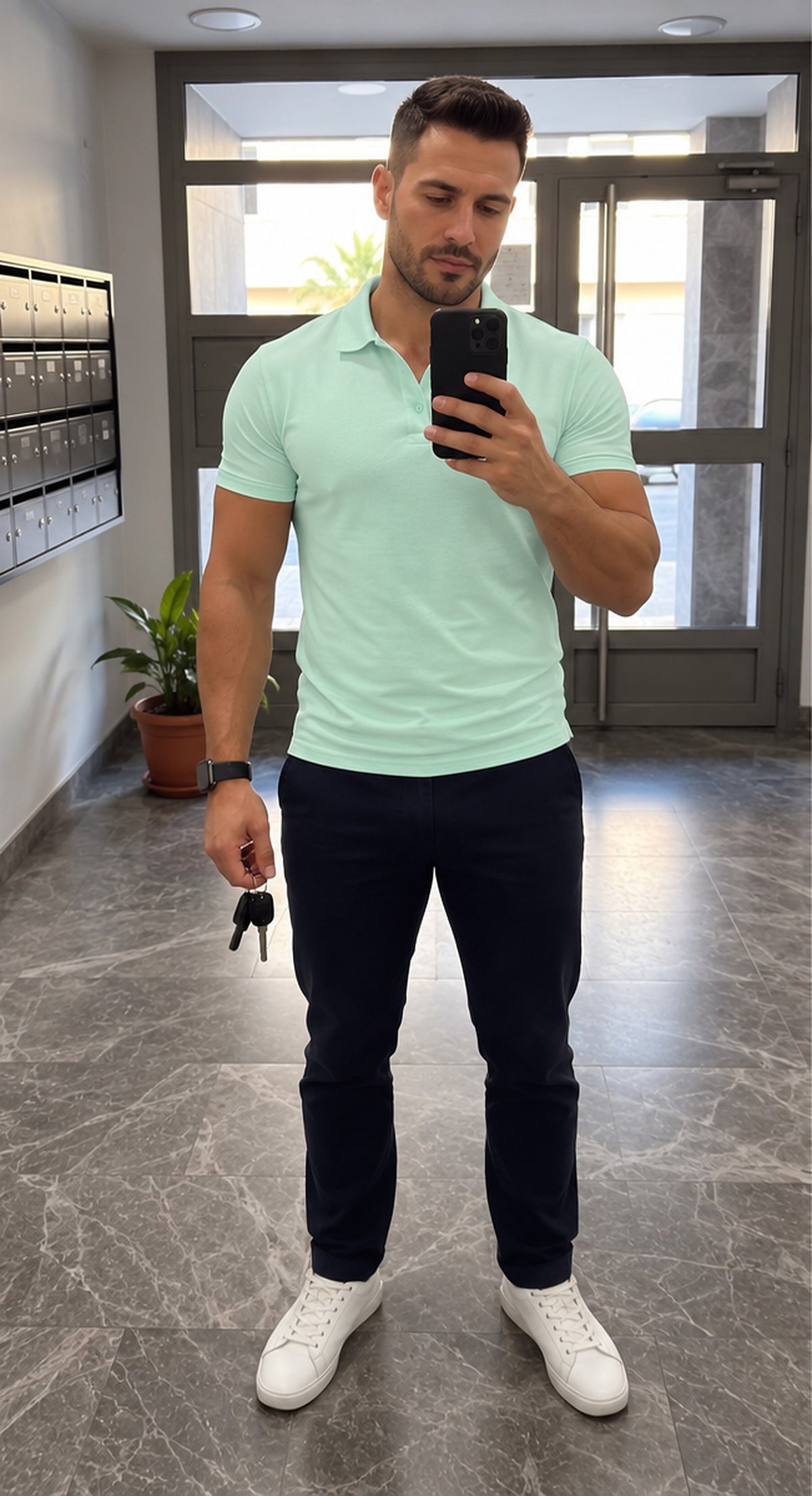 Polo casual para hombre verde claro - frente